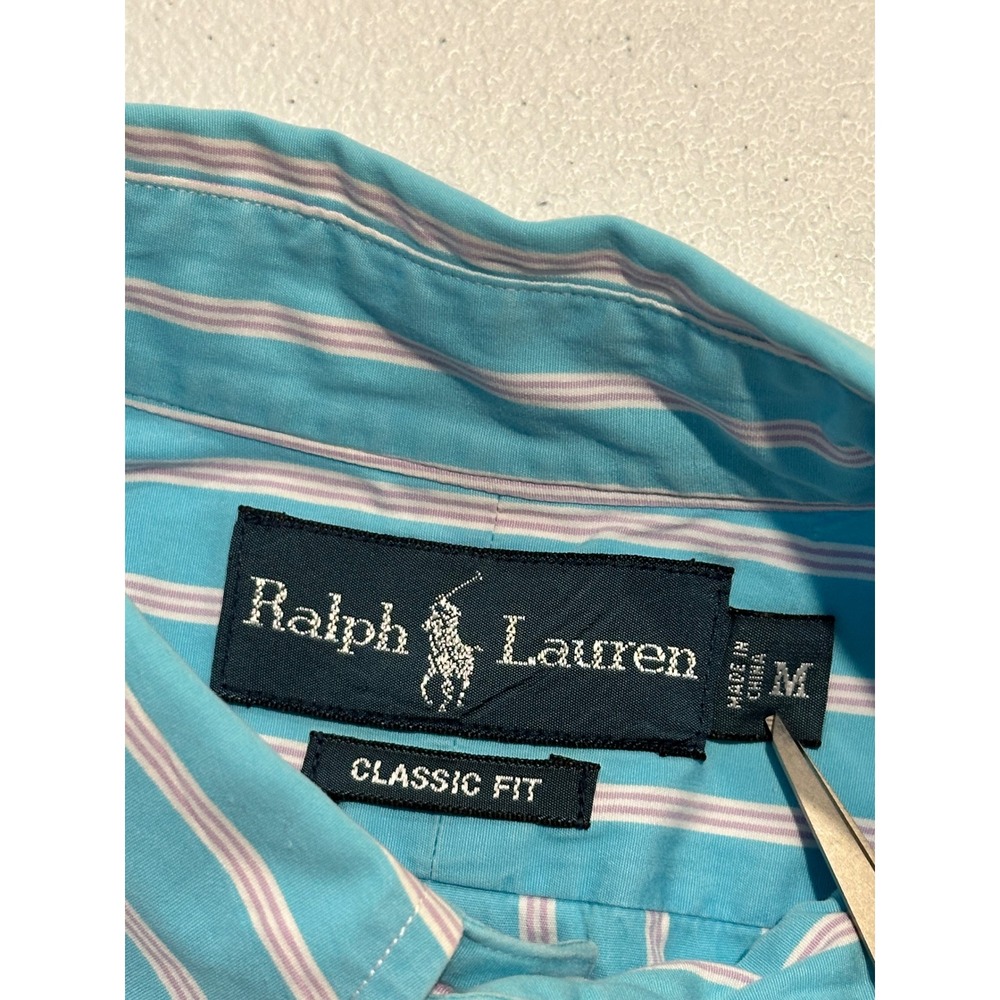 Ralph Lauren Classic Fit Mens Medium Blue Purple Stripe Button Down Shirt Cotton - Picture 7 of 11
